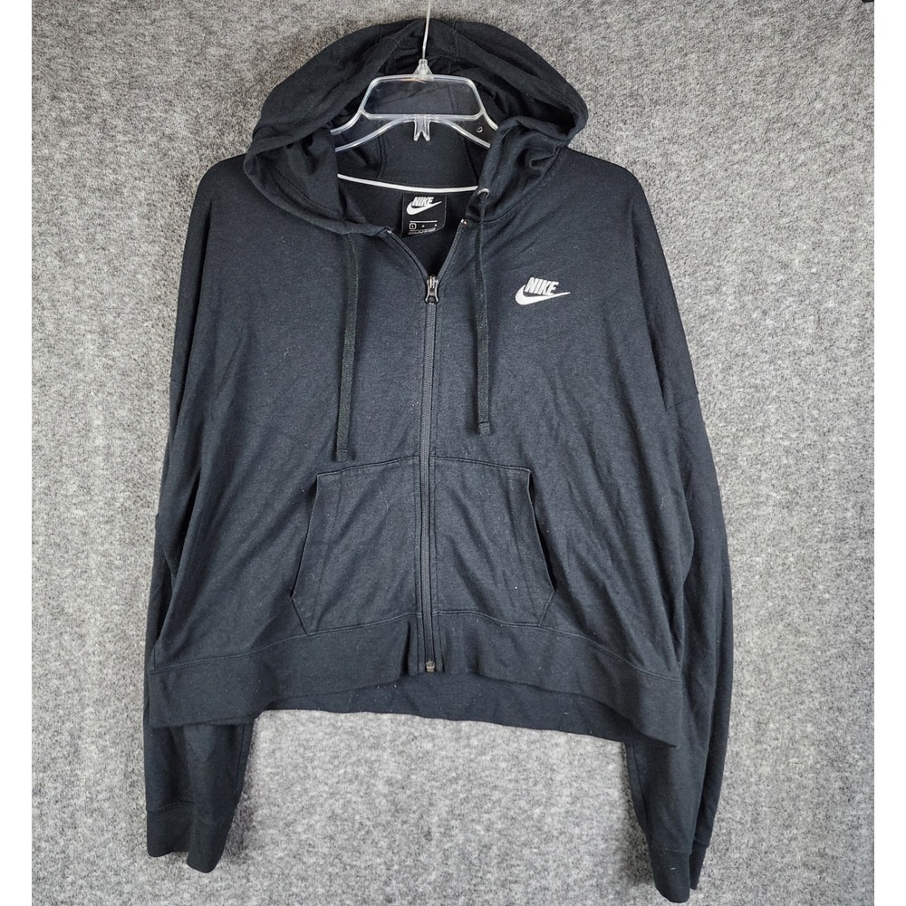 Nike Hoodie Womens L Sportswear Club Black Full Zip Cropped EUC